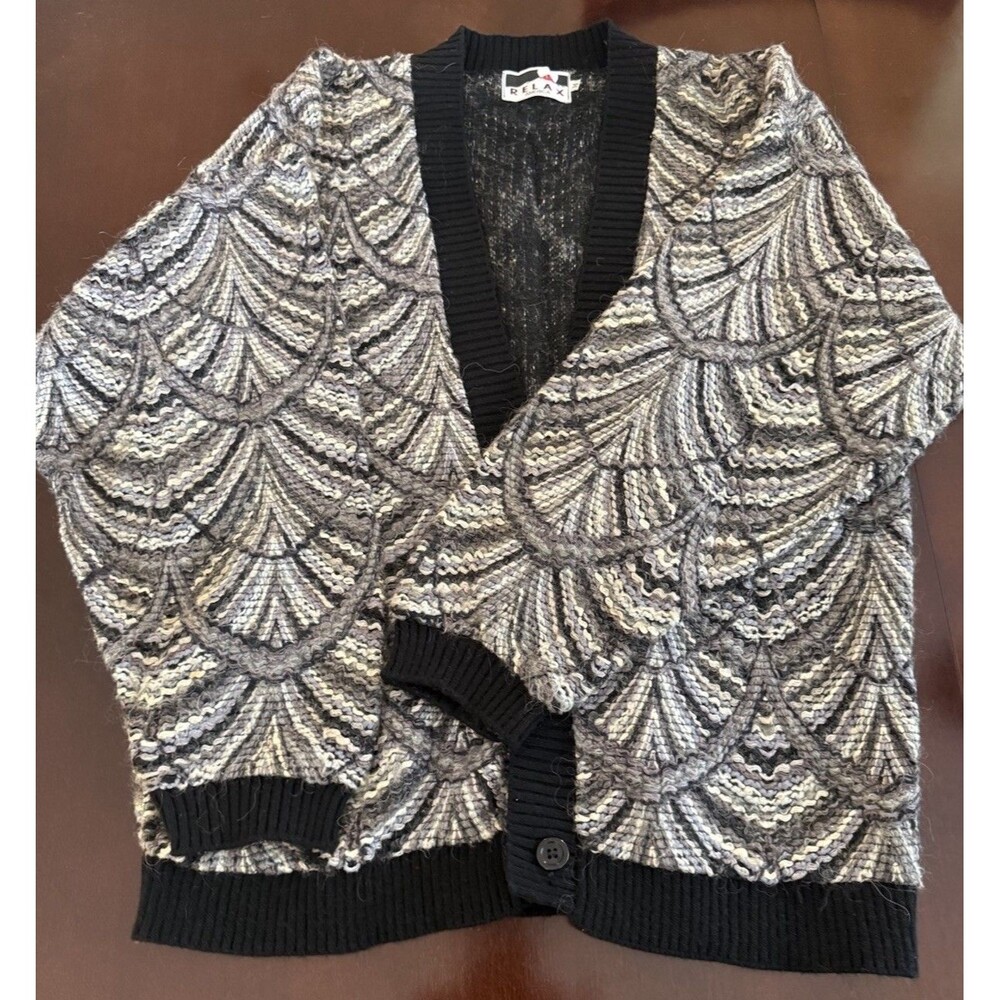 Vintage Relax America Cardigan Women M Gray Textured Knit Made USA Oversized